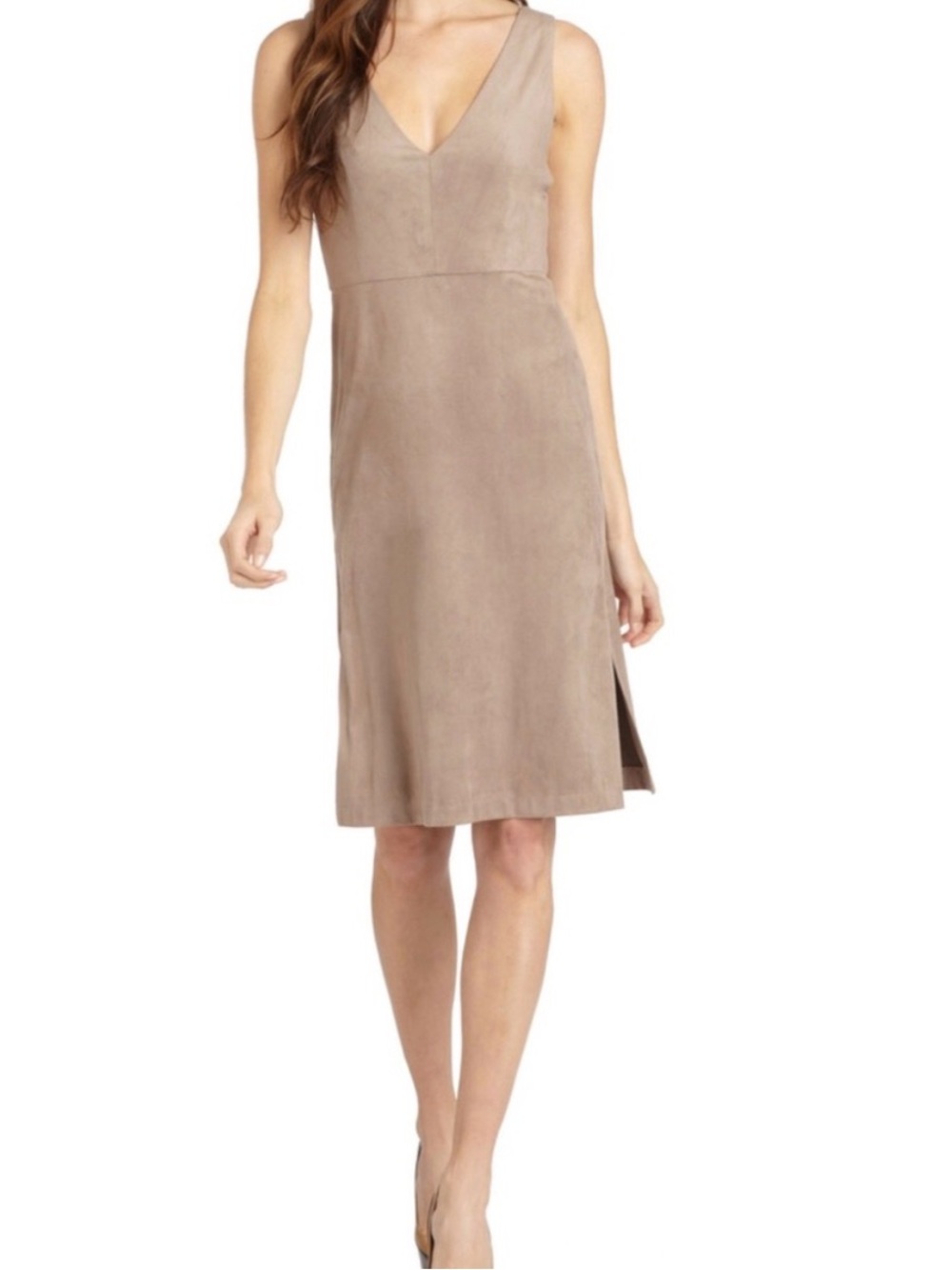 BCBGMAXAZRIA Faux Suede Midi Dress Taupe Brown Size 8